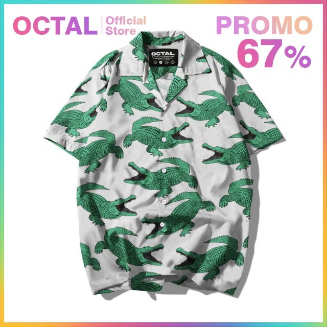 OCTAL - Kemeja Motif Pattern Pantai Printing Kasual Pria - Wanita KMP-0074