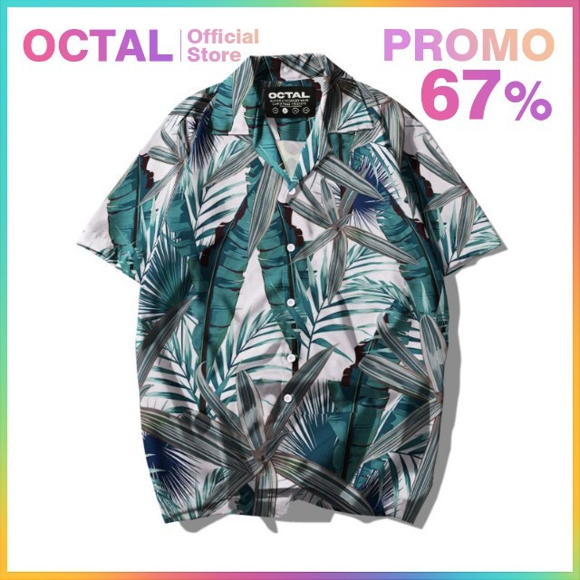 OCTAL - Kemeja Motif Pattern Pantai Printing Kasual Pria - Wanita KMP-0037