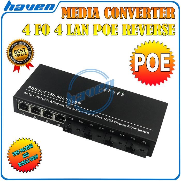 Media Converter 4 FO 4 LAN POE 100 Mbps HTB 4 SC 4 LAN Fiber Optic 12VNew Stock