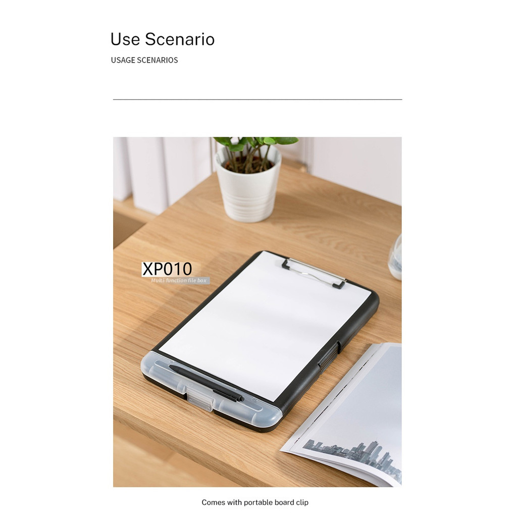 

Large A4 Waterproof File Box with Pen Slot Desktop Plastic Folder Data File Storage with Writing Board Clip for Office Supplies