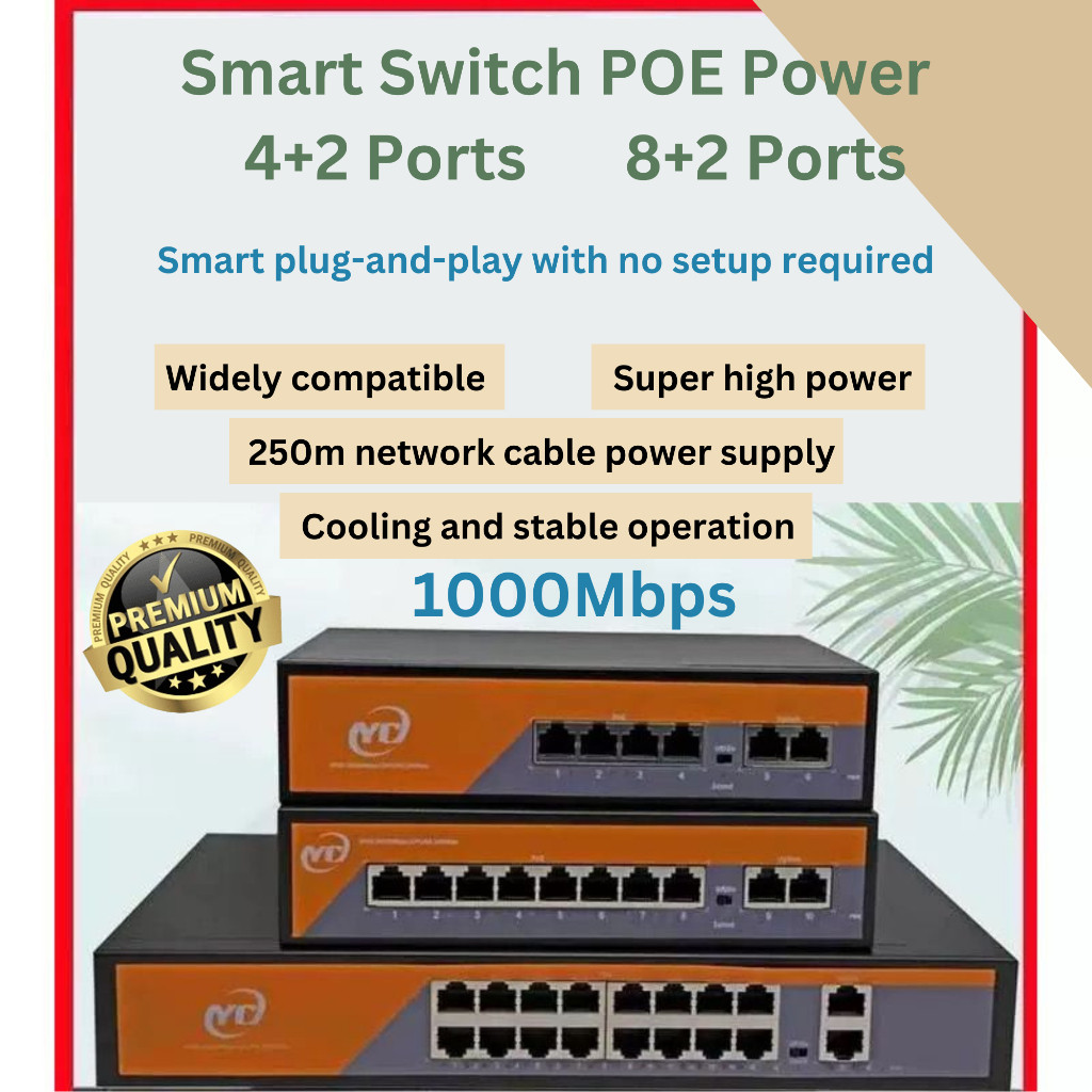 SWITCH POE 4Port / ￼SWITCH POE 8Port / POE SWITCH 4+2PORTS / POE SWITCH 8+2PORTS Gigabyte 1000Mbps /