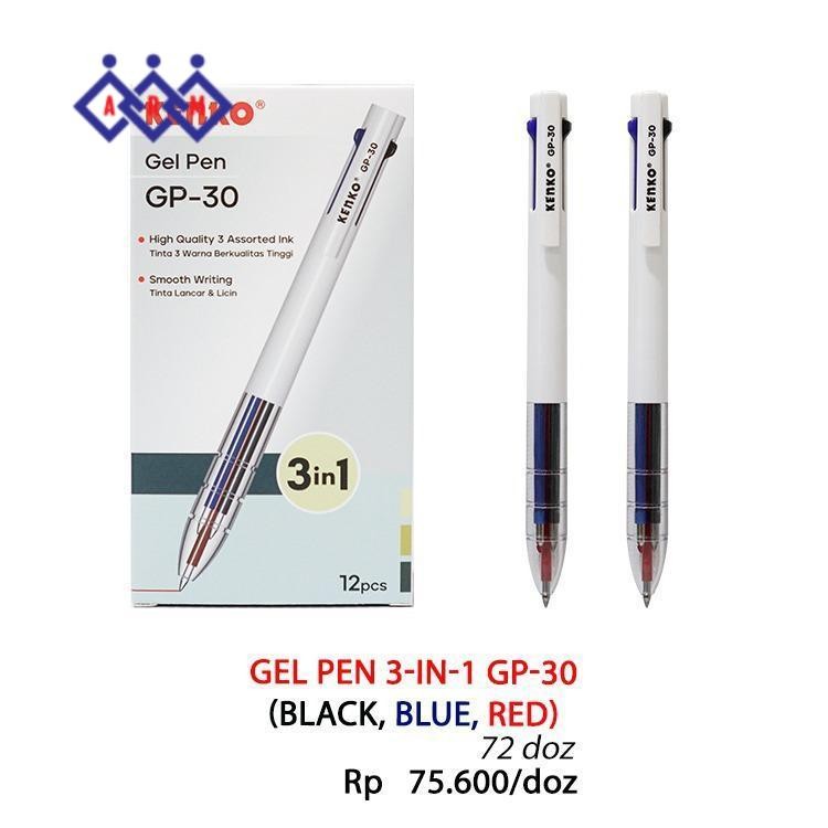 

Pulpen Gel 3 warna (3 in 1) Kenko GP-30 (1Pcs)+ Best Seller