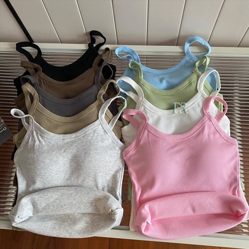 Tanktop Kamisol Untuk Wanita Remaja Dewasa Dalaman Bahan Cotton Knit dengan Cup Pad Busa Model Tali 