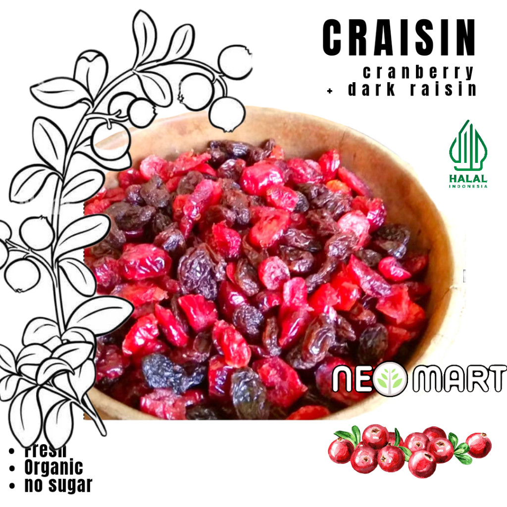

NEO Cradasin 1kg/ Mix Dried Cranberry dan Dark Raisin/ Cranberry + Kismis Hitam