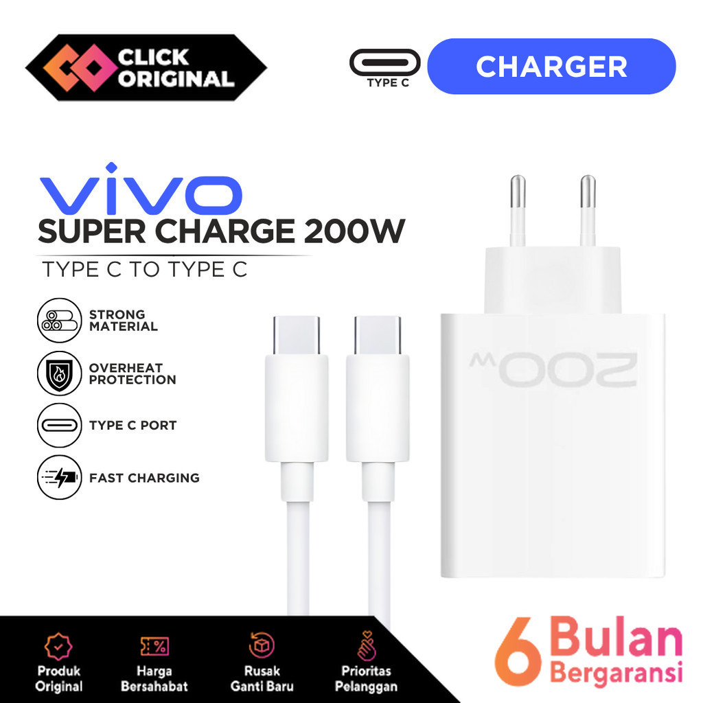 Charger Vivo Flash Charge 200W Type C to C Cable Fast Charging Original