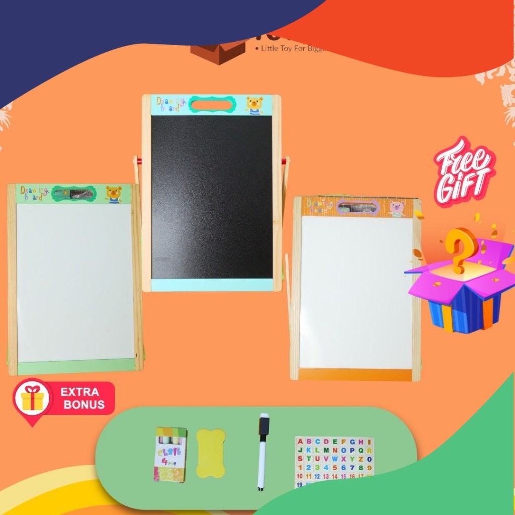 

COD Mainan 2in1 Papan Tulis ( Black dan Whiteboard ) Menggambar / Menulis Anak - Mainan Belajar Edukasi Drawing Board 2 in 1 SALE