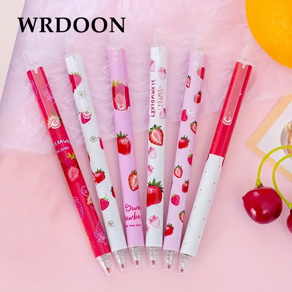 

6pcs Sweet Strawberry Scented Retractable Gel Pens Classic Ballpoint Pen Writing Pen Office School Writing Stationery