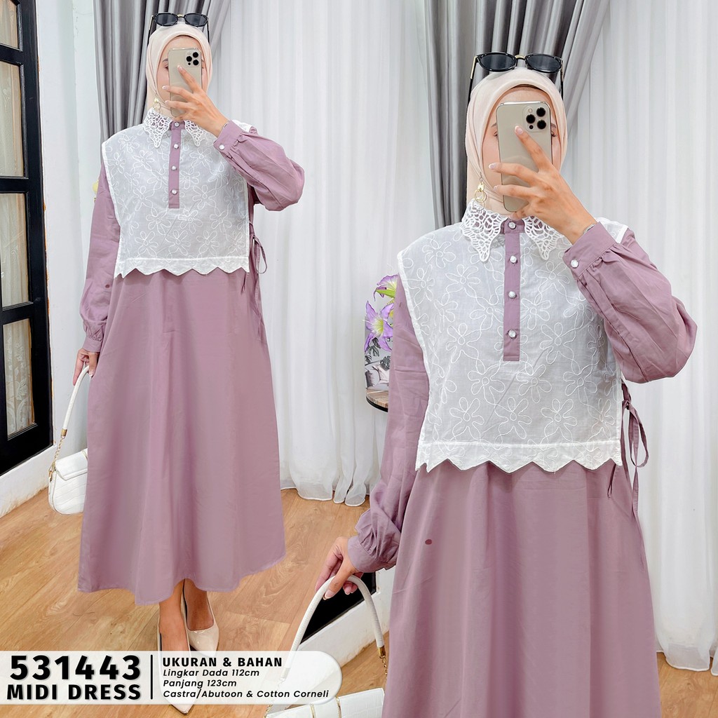 EXTU HERITAGE - Sefha Midi Dress Gamis Polos Elegan Busui Friendly Bahan Silky Jacquard + Cotton Cor