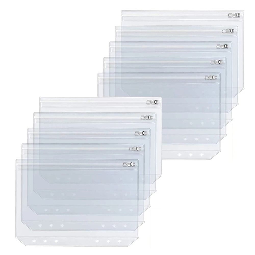 

A5 A6 Clear Binder Cash Envelopes with Metal Zipper 6-Hole Punched Binder Pocket for 6-Ring Notebook Binder Pouch Organizer