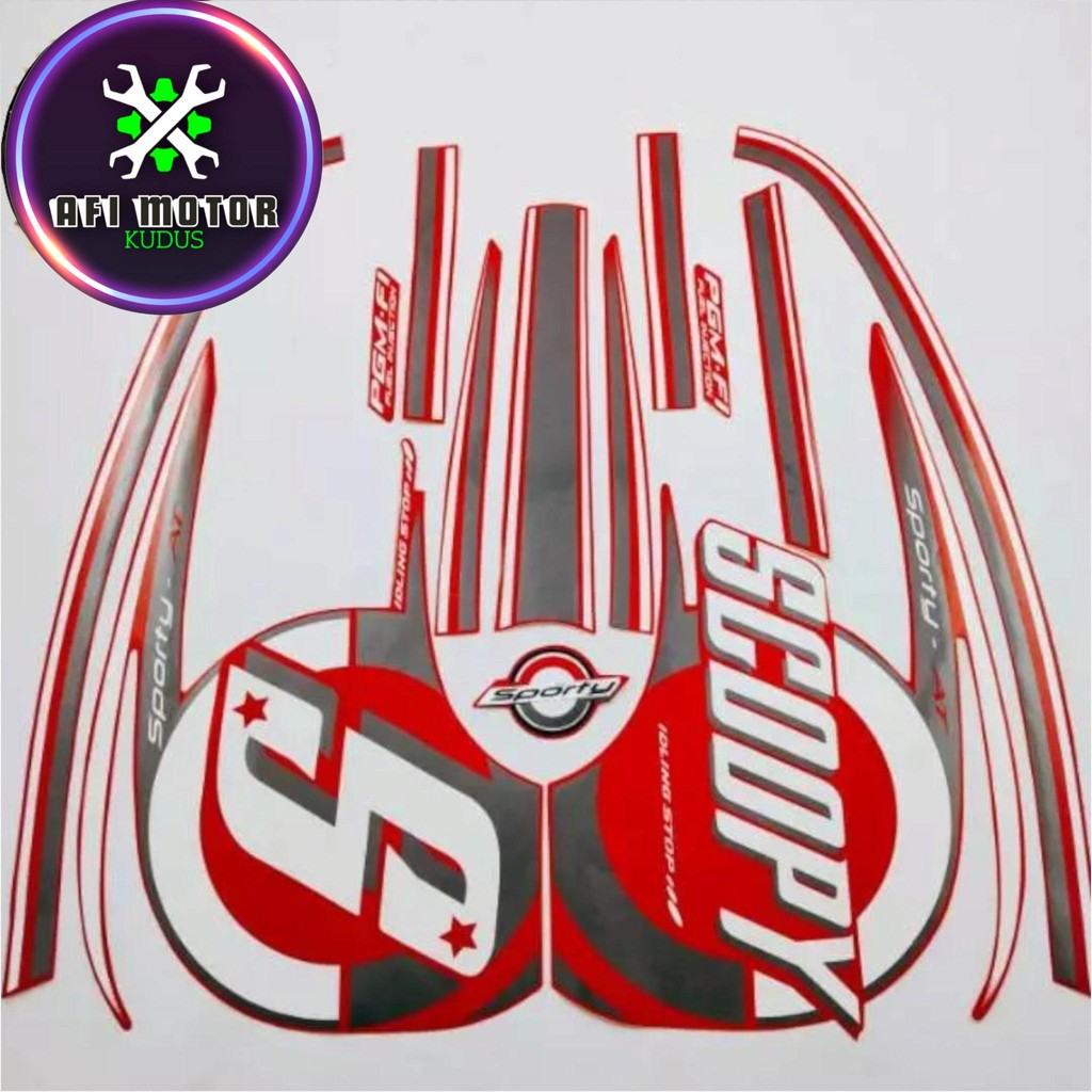 Striping stiker list motor HONDA Scoopy 2015 sporty stiker lis Body Full Set merah motor standar  St