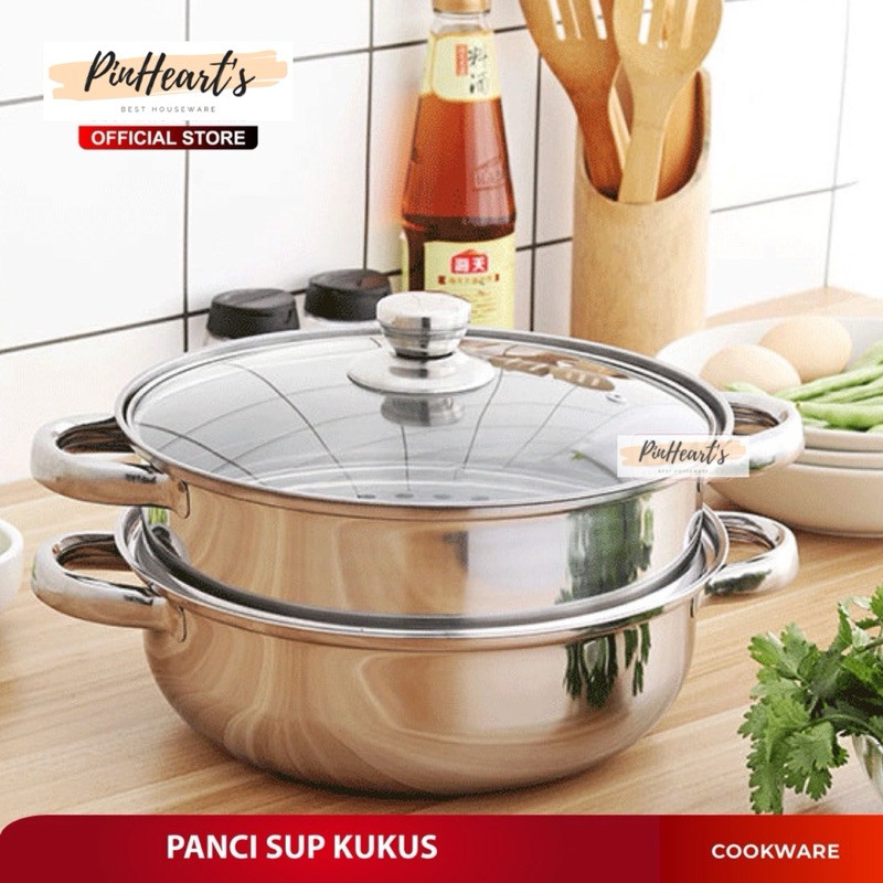 Panci Kukus Set Stainless Steel BMW Panci Sup Steamer Ikan Bakpao Siomay 2 Susun 28Cm Tebal / Panci 