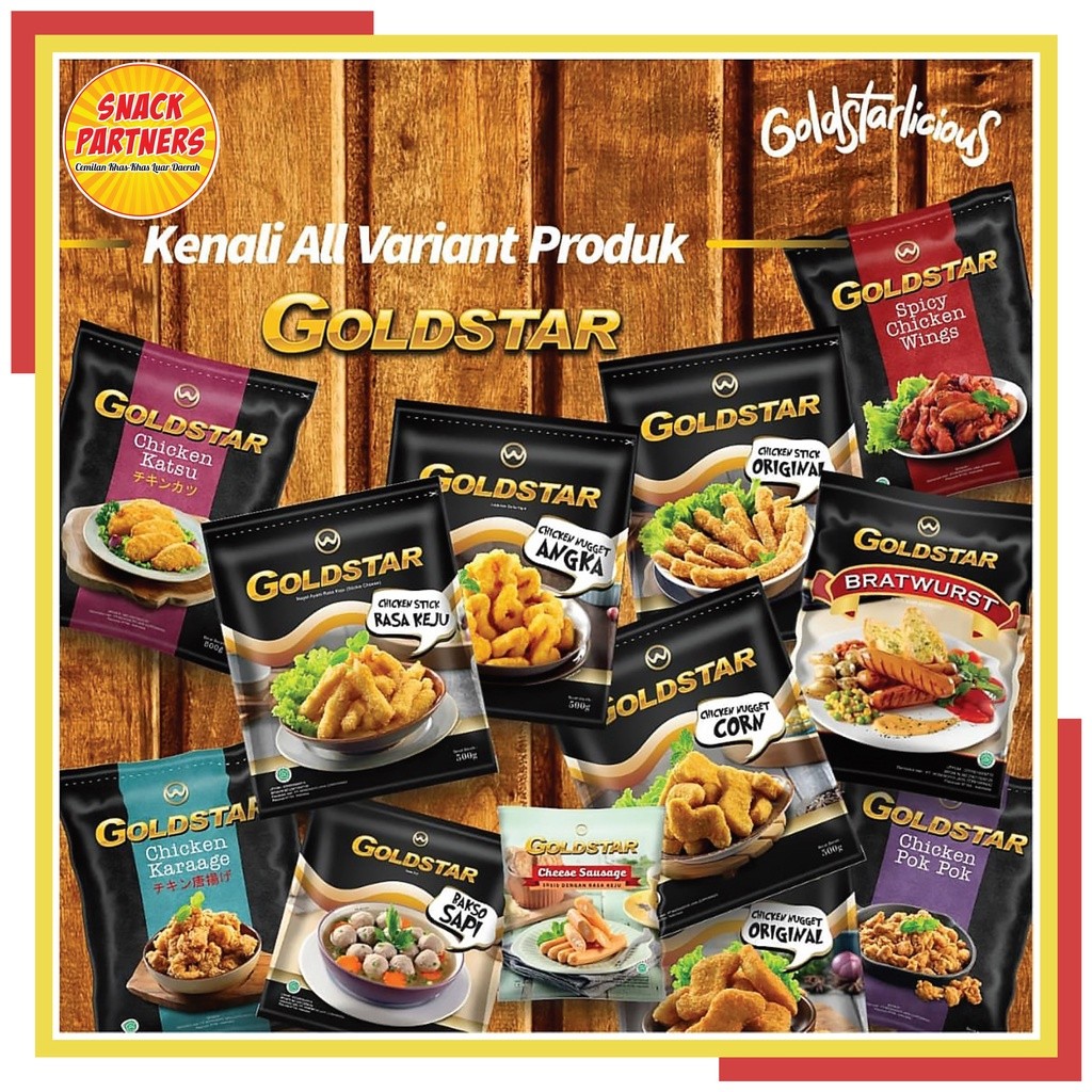 

GOLDSTAR VARIAN Crispy Chicken Nugget Nuget Orignal Angka Karaage Karage Katsu Pok Pok Stick Tom Yum Spicy Chicken Wings- Naget Ayam 500 GR - FROZEN FOOD