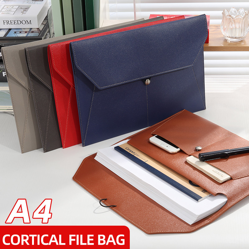 

Business Leather File Bag A4 Folder Package Thickened Data Rope Buckle Waterproof Multi-function Clamping