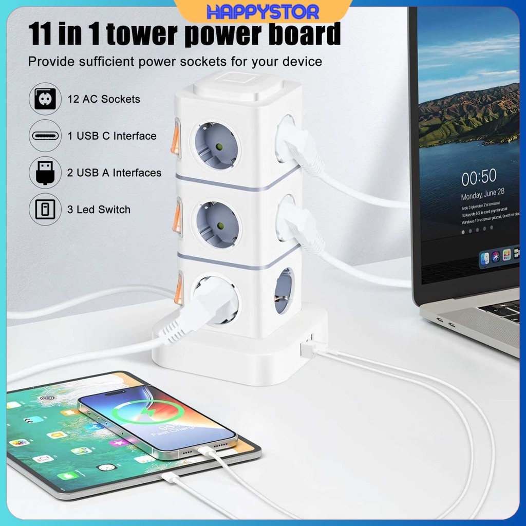Stop Kontak Power Socket Strip Tower Colokan Listrik 2500W - NN812