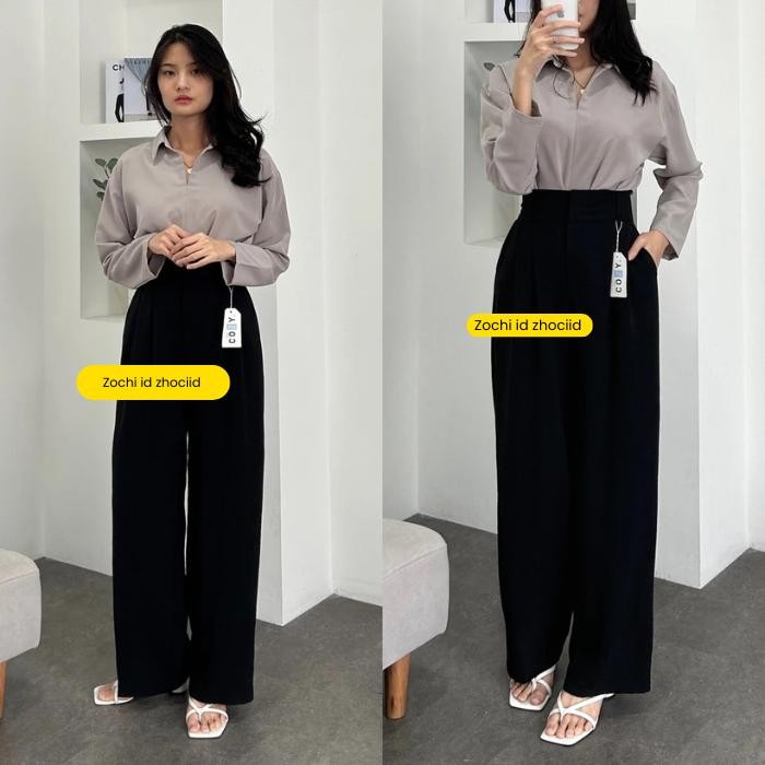 [Zochi] Celana Kulot Crinkle Premium | Celana Highwaist Wanita Cley Pleats Premium | Kulot Highwaist