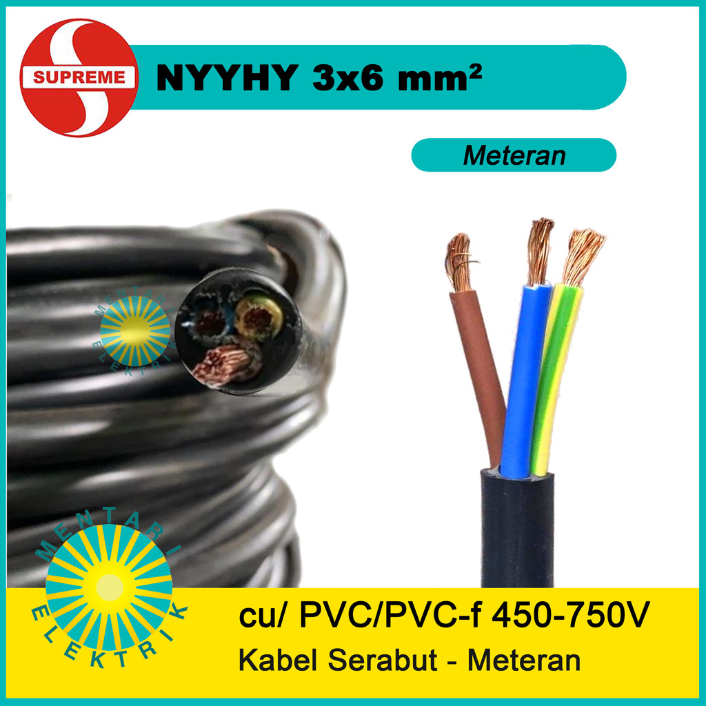 Kabel Serabut Supreme NYYHY NYMHY 3x6 Meteran