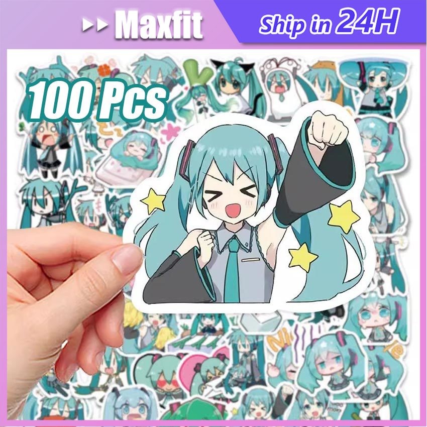 

100Pcs/Set Sticker Hatsune Miku Stiker Anime Jepang Stiker Anti Air Stikers Berperekat Vinil Waterproof Sticker Decal Buat Motor Helm Buku Journal Koper Casing Hp Laptop Botol Minum