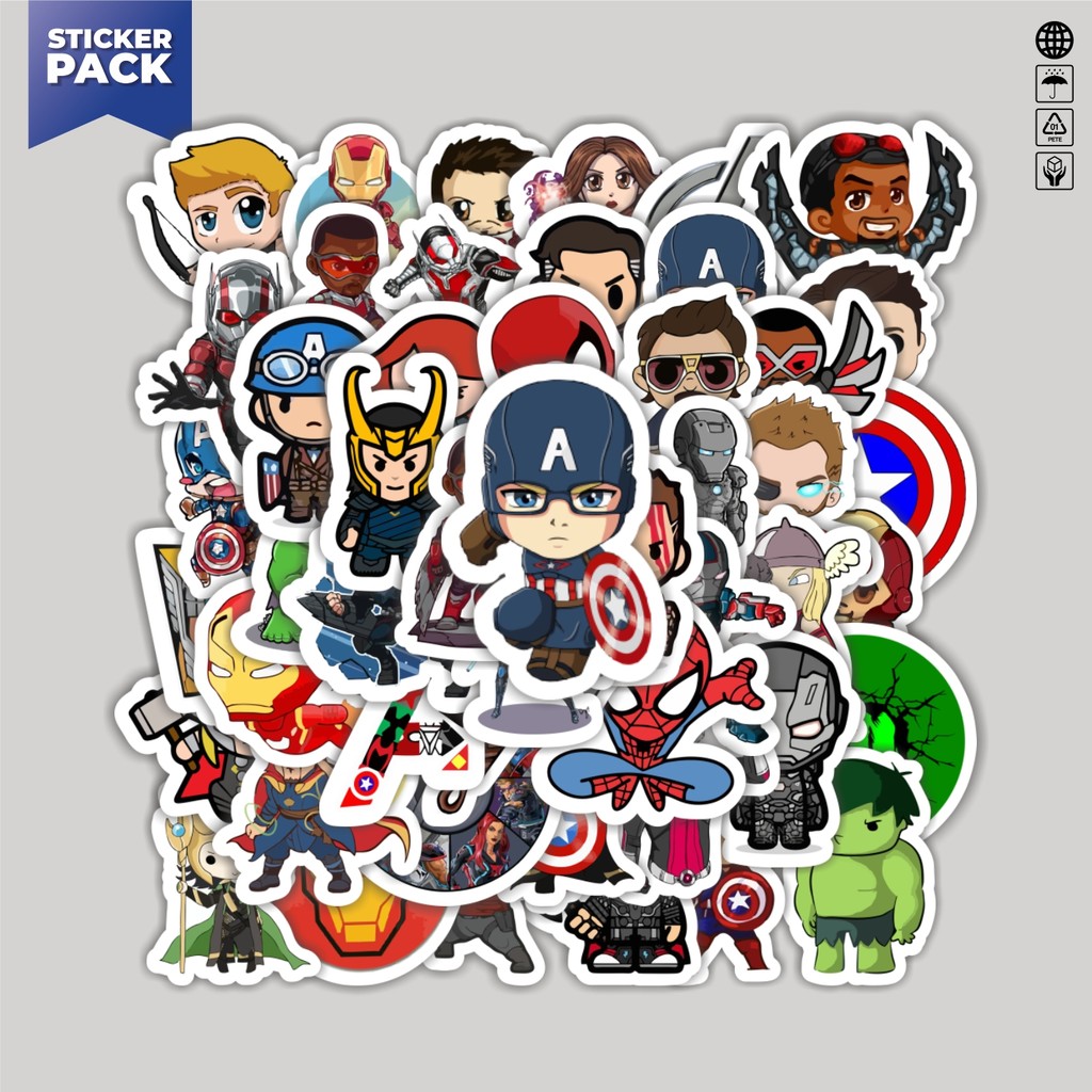 

[100PCS]Stiker Pack Stiker Kartun Marvel Avenger Aesthetic Vinyl Anti Air Dekorasi Sticker Laptop Buku Journal Koper Helm Casing HP Gitar Helm Skateboard