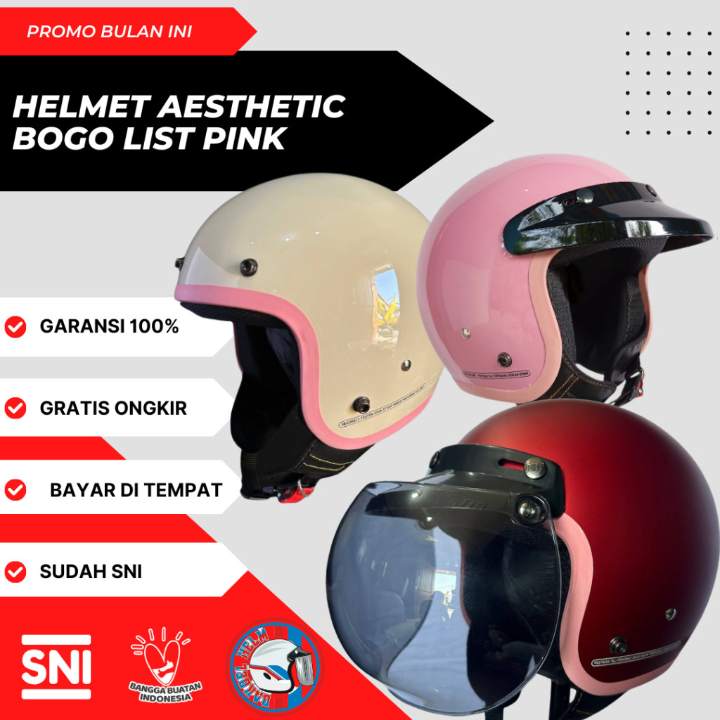 Helm Bogo Wanita Hlm hijab SNI Helem List pink Murah Berqualitas