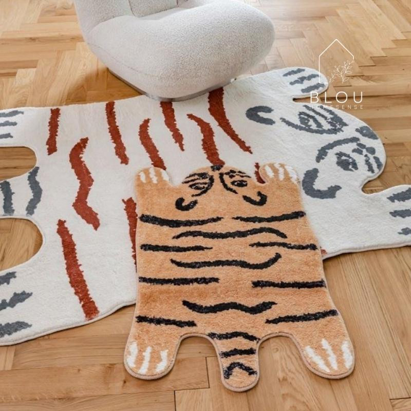 Blou Keset karpet bulu lembut motif Tiger macan lucu unik aesthetic anti slip