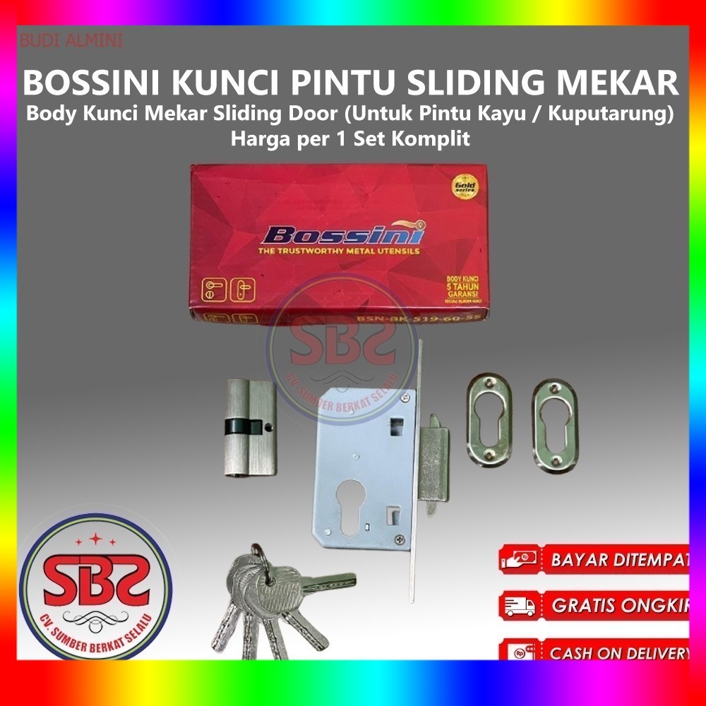 BOSSINI KUNCI MEKAR - KUNCI PINTU SLIDING KAYU - KUNCI SLIDING DOOR KAYU MODEL MEKAR