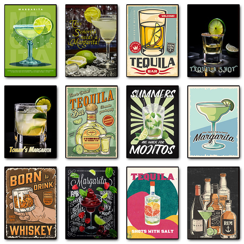 

Alcohol Lover Bar Restaurant Raspberry Mint Margarita Poster Print Wall Art Pictures Canvas Painting Living Room Home Decor Gift