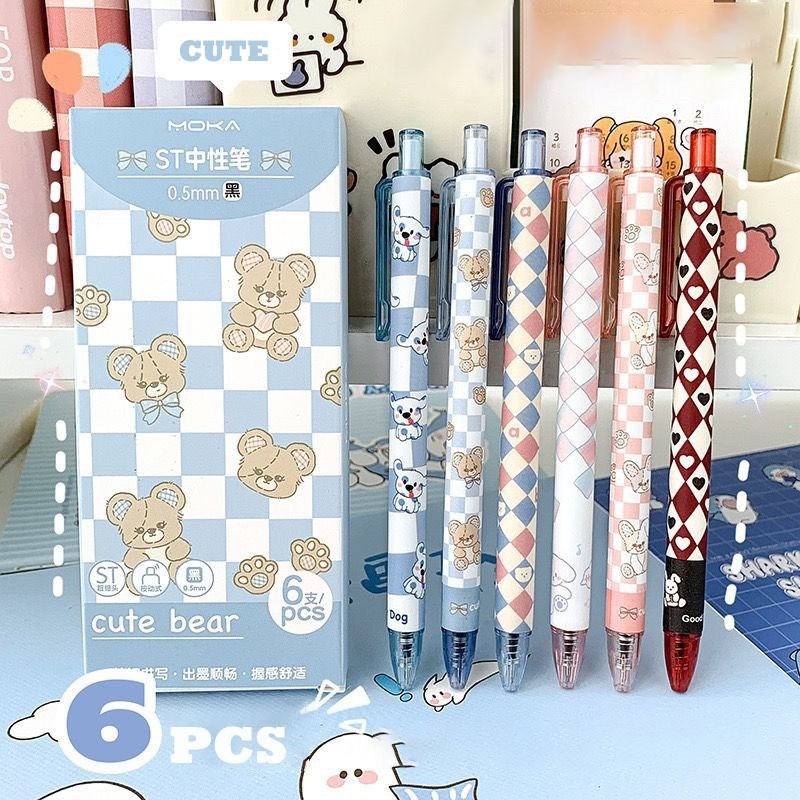 

davedesign #ST121 (1BOX = 6PCS PENA) PULPEN GEL MEKANIK FULL PRINTED PREMIUM BEAR BOX POLOS KASUAL AESTHETIC PENA TINTA HITAM TIP 0.5MM BOLPOINT KUALITAS IMPORT LUCU UNIK ANAK SEKOLAH ALAT TULIS KANTOR