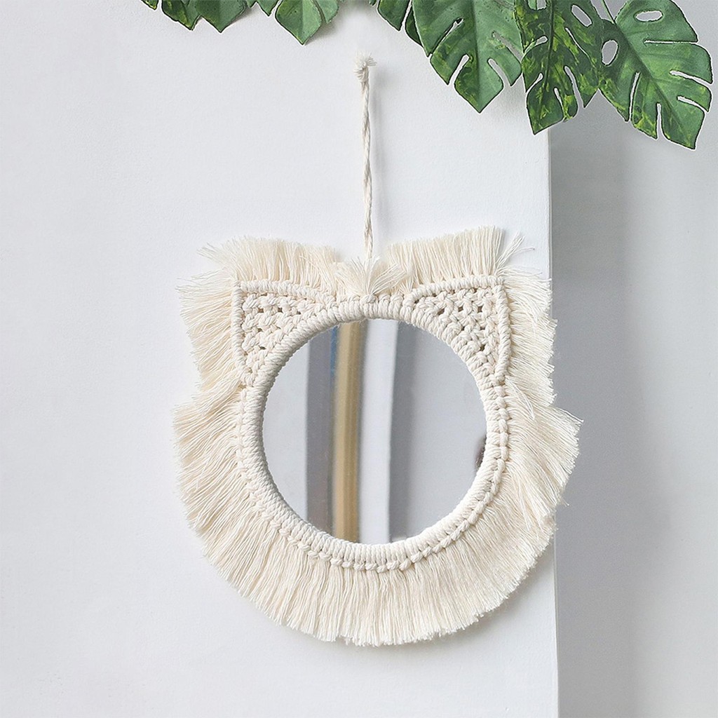 Macrame Hanging Wall Mirror Cat Wall Mirror Photo Prop, Wall Decoration, Boho
