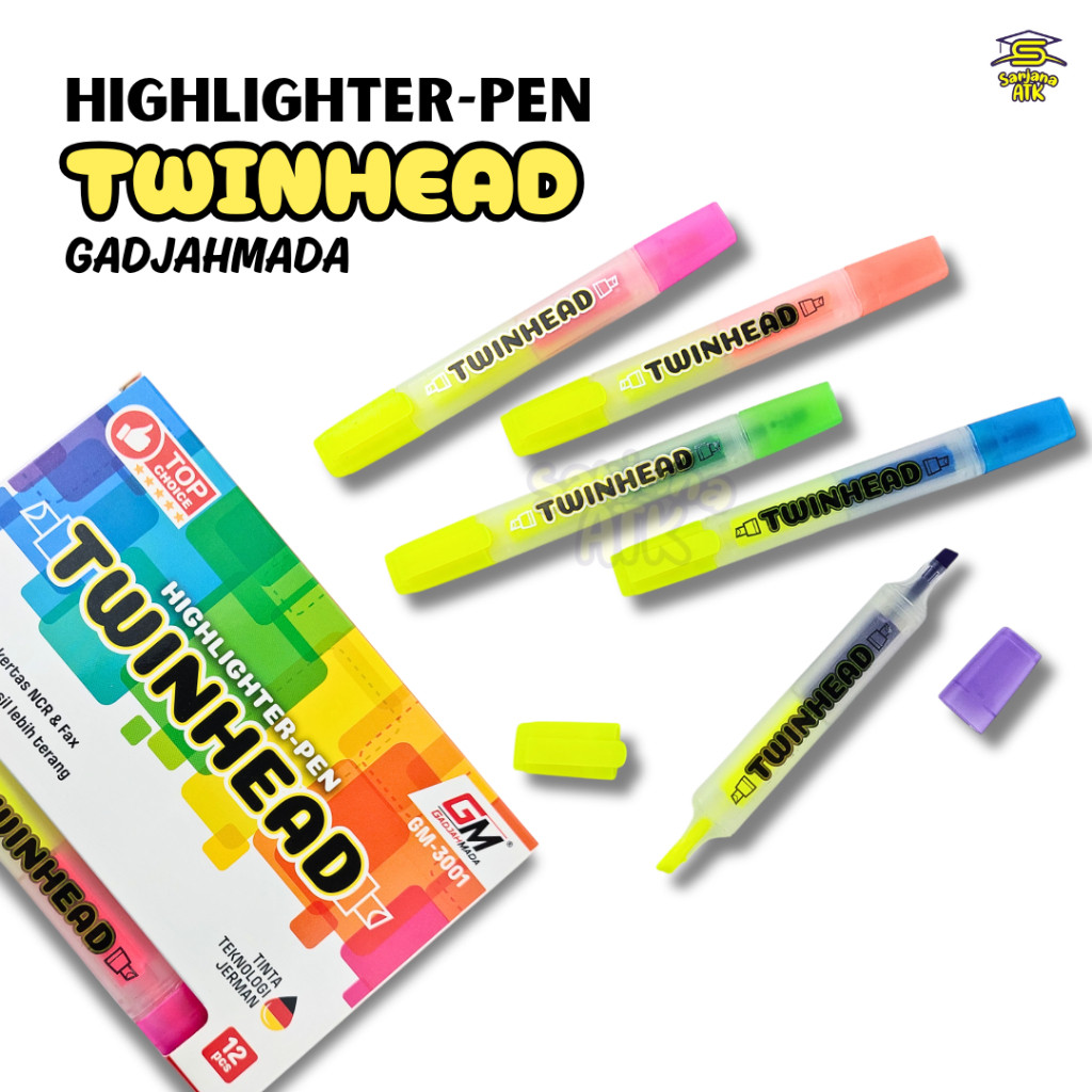 

Highlighter Pen Twinhead GadjahMada GM-3001 / Texliner / Penanda Warna Neon 2 Sisi