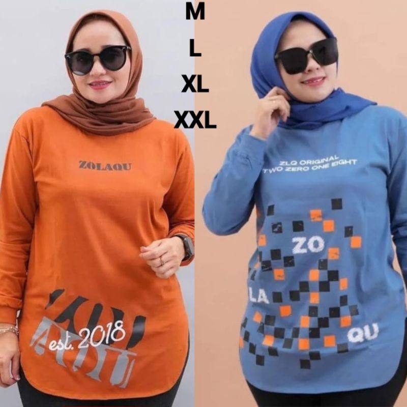 OLIPOPISHOP  Kaos Semi Tunik Lengan Panjang Zolaqu COTTON COMBED 24S Zolaqu Jumbo Kekinian Terbaru