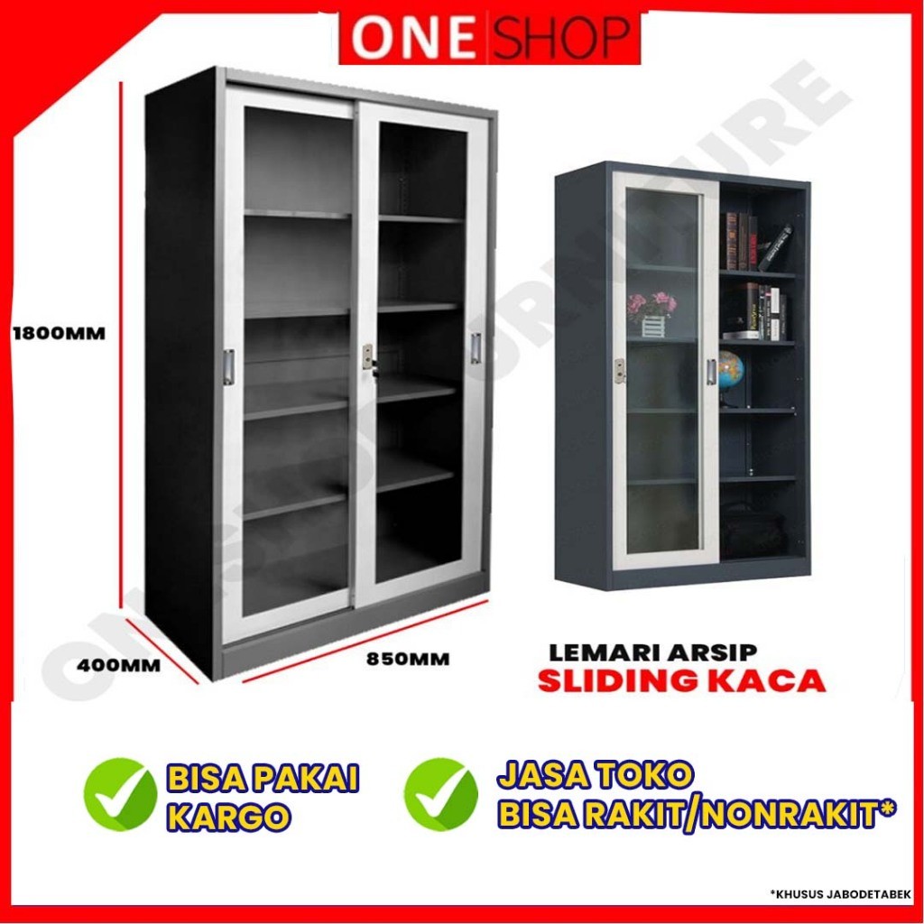 Lemari Arsip Besi Sliding Kaca 2 Pintu | Lemari Arsip Kantor