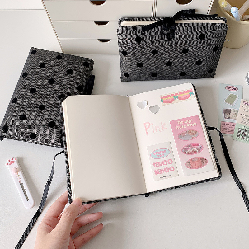 

New Ins Style Soft Cover Notebook Polka Dot Soft Foam Blank Notebook Girls Handbook Book Lanyard Notebook Office School Supplies