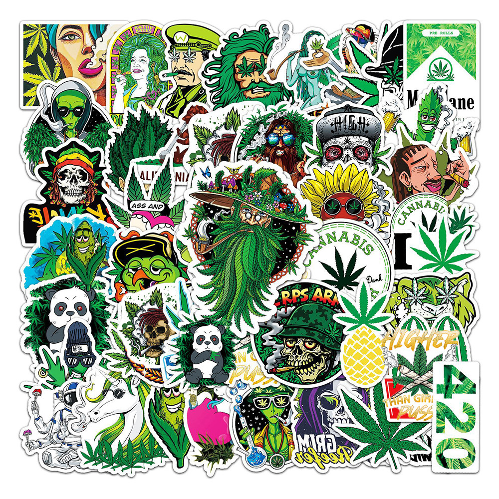 

10/30/50/100pcs Funny Smoking Weed Hemp Leaves Stickers Cartoon Decals Motorcycle Laptop Luggage Car Bike Graffiti Sticker Toys