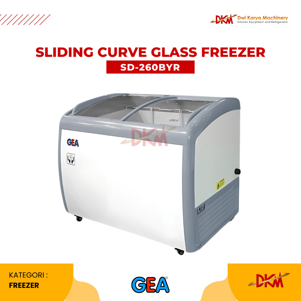 GEA Sliding Curve Glass Freezer GEA SD-260BYR Freezer Pintu Kaca Sliding