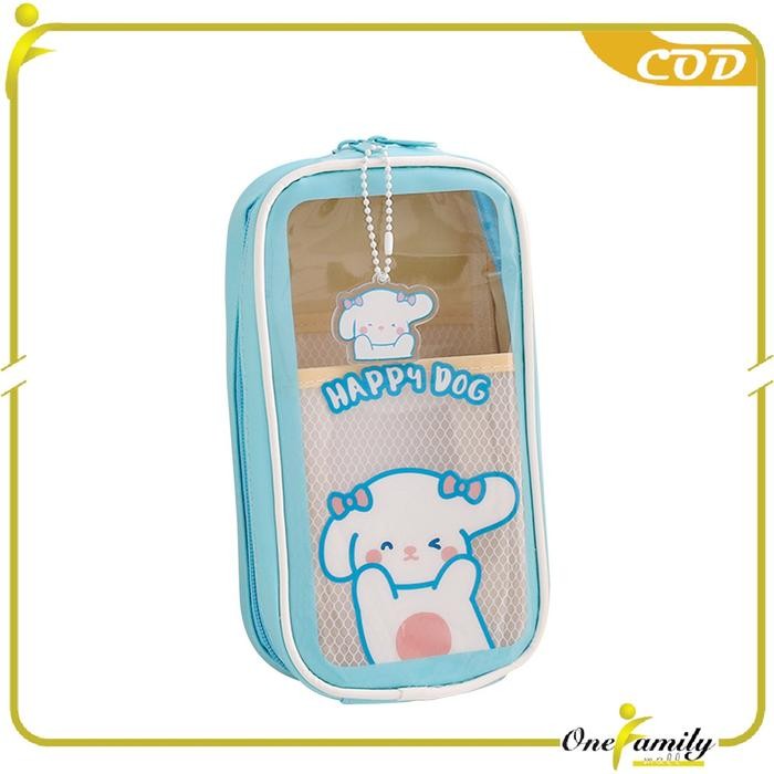 

[New Arrival] {COD} OFM A61 Tempat Pensil Anak Transparan Motif Kartun Pencil Case Multifungsi Ala Korea - BIRU DOGGY