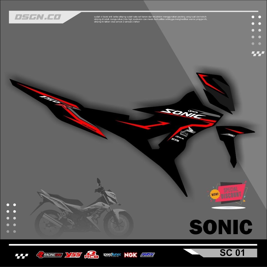 Striping Variasi Honda Sonic 150R / Sticker Honda Sonic variasi motif simple keren kode 01