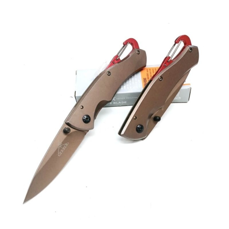 Pisau Lipat Taktis Outdoor Serbaguna – Desain Modern dengan Gantungan Karabiner