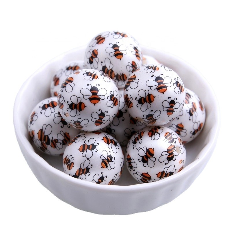 

Kwoi Vita New Design 20MM 100pcs Chunky Acrylic Print Bees Beads For Kids Necklace Jewelry