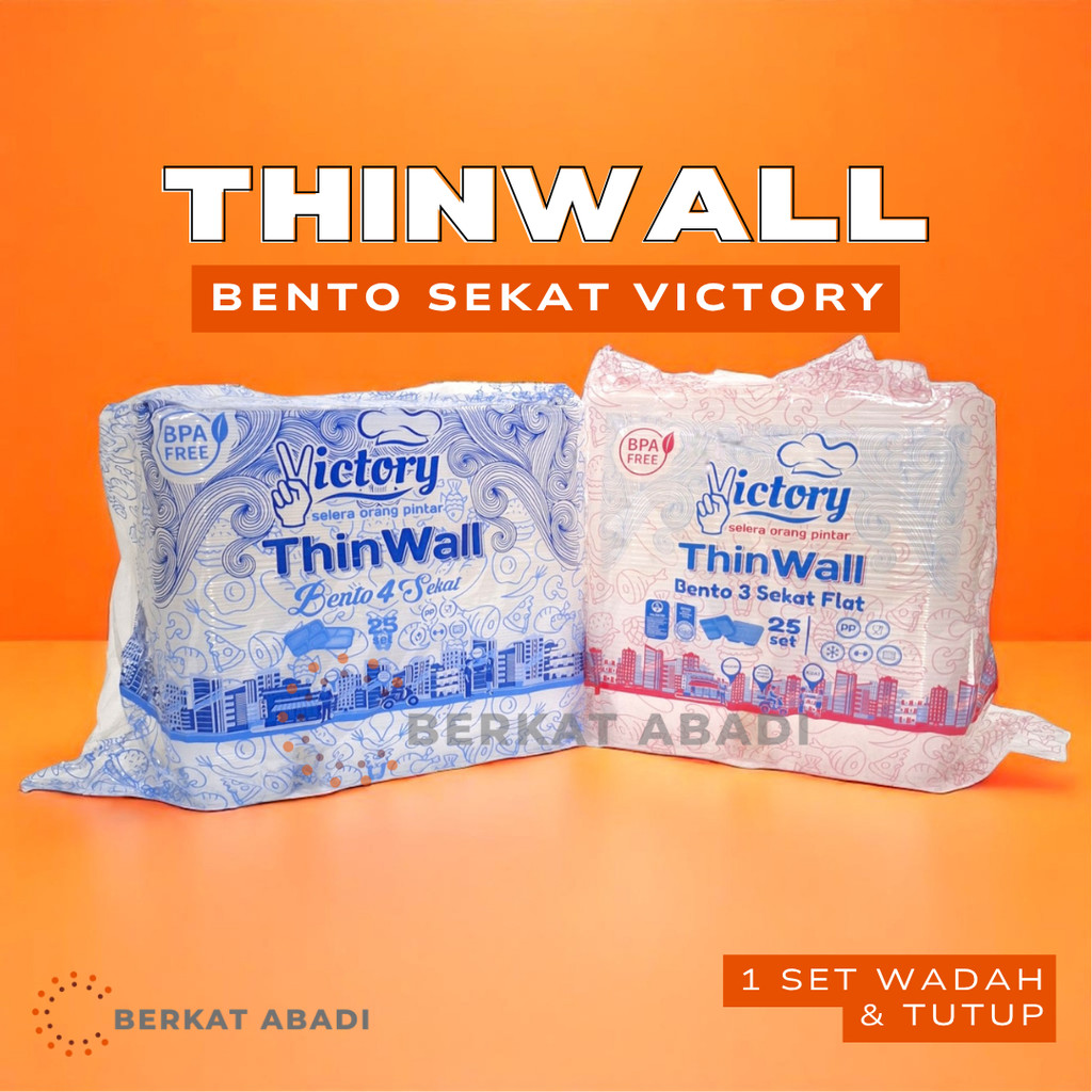 Thinwall Bento Sekat 3 & 4 Victory Kotak Makan Plastik Tutup Datar Flat