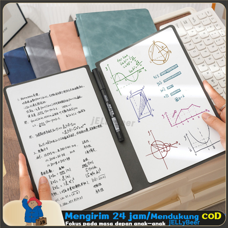 

【Pena gratis】Portable A5 Papan Tulis buku catatan yang dapat dihapus PU Leather Whiteboard Notebook