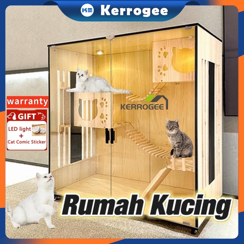 Cakupan Kerusakan&Free ledRumah Kucing kandang Anti Scratch wood Cat House Kucing Villa Pondok Kucin