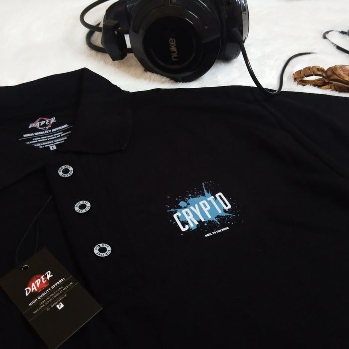 Kaos Kerah Pria Distro Polo Shirt Jumbo Big Size Motif Crypto - Hitam, L