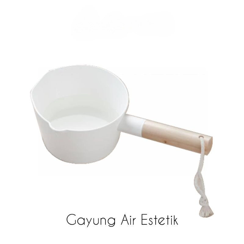 Gayung Air Putih Gagang Kayu/ Gayung Minimalis Estetik/ Gayung Mandi