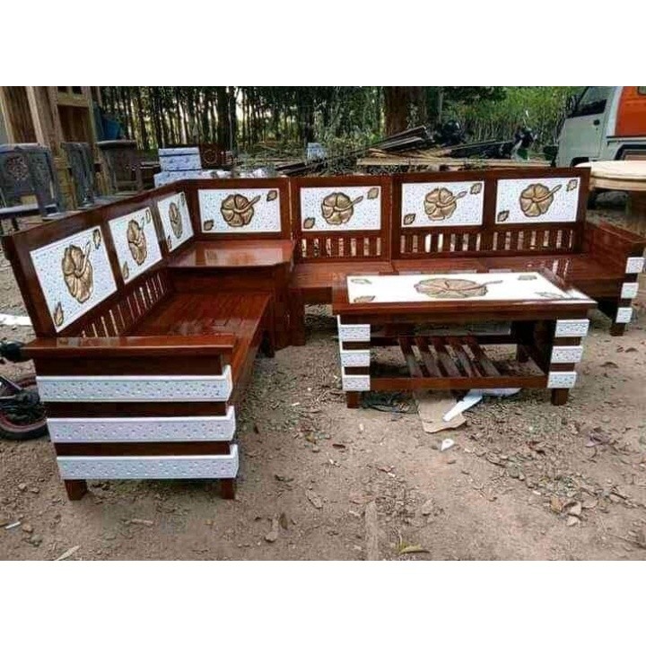 Furniture kursi tamu model sudut robot / kursi jati minimalis untuk ruang tamu kecil / kursi tamu mi