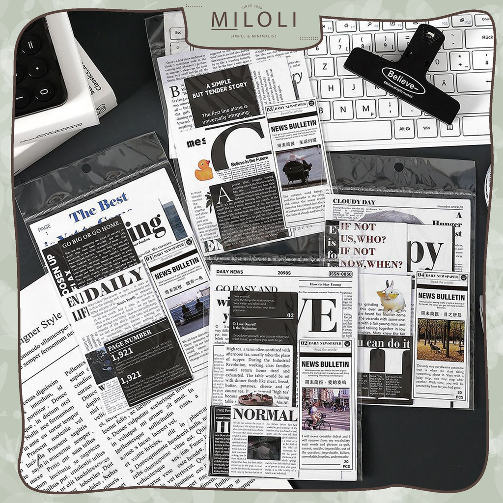 

[MILOLI] 20Pcs DAILY NEWSPAPER VINTAGE BLACK WHITE Poster Photocard Wall Decor Sticker - B0528
