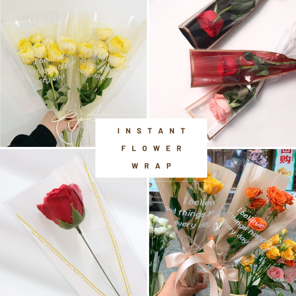 

50 Lembar Plastik Instan Wrap Flower Buket Bunga Satu Tangkai Pembungkus Mawar Estetik Cantik
