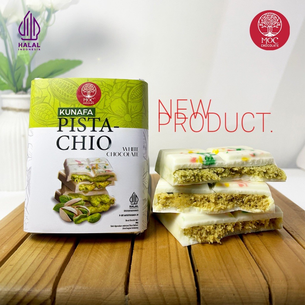 

MOC Chocolate - Pistachio Kunafa Chocolate White Chocolate 80g - Halal - Cokelat Kunafa Pistachio - Cokelat Dubai