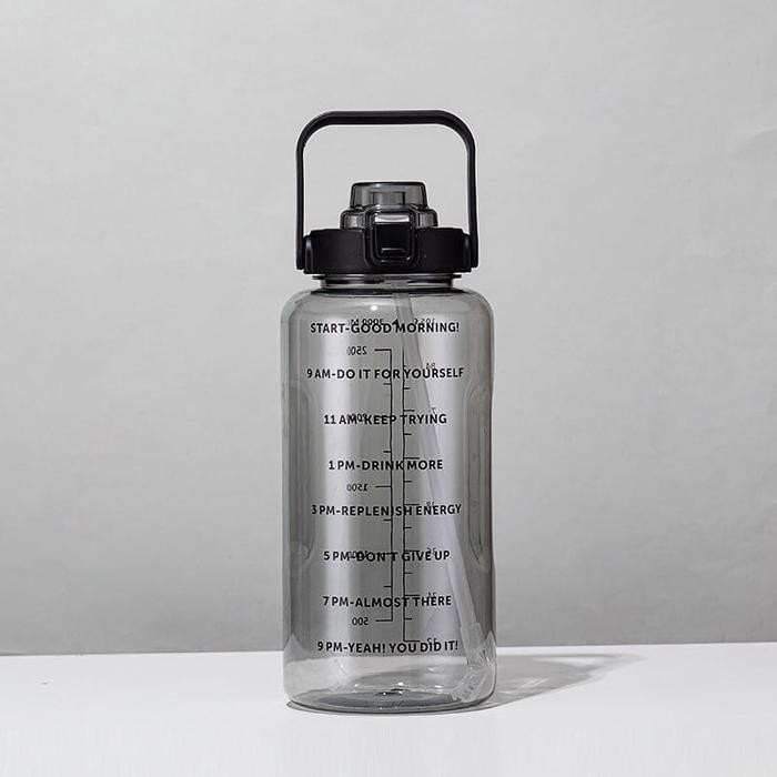 ADIWARN Botol minum Jumbo 2 LITER Motivasi Penanda waktu Tritan Quifit Handle BENING 2000ML - Botol 