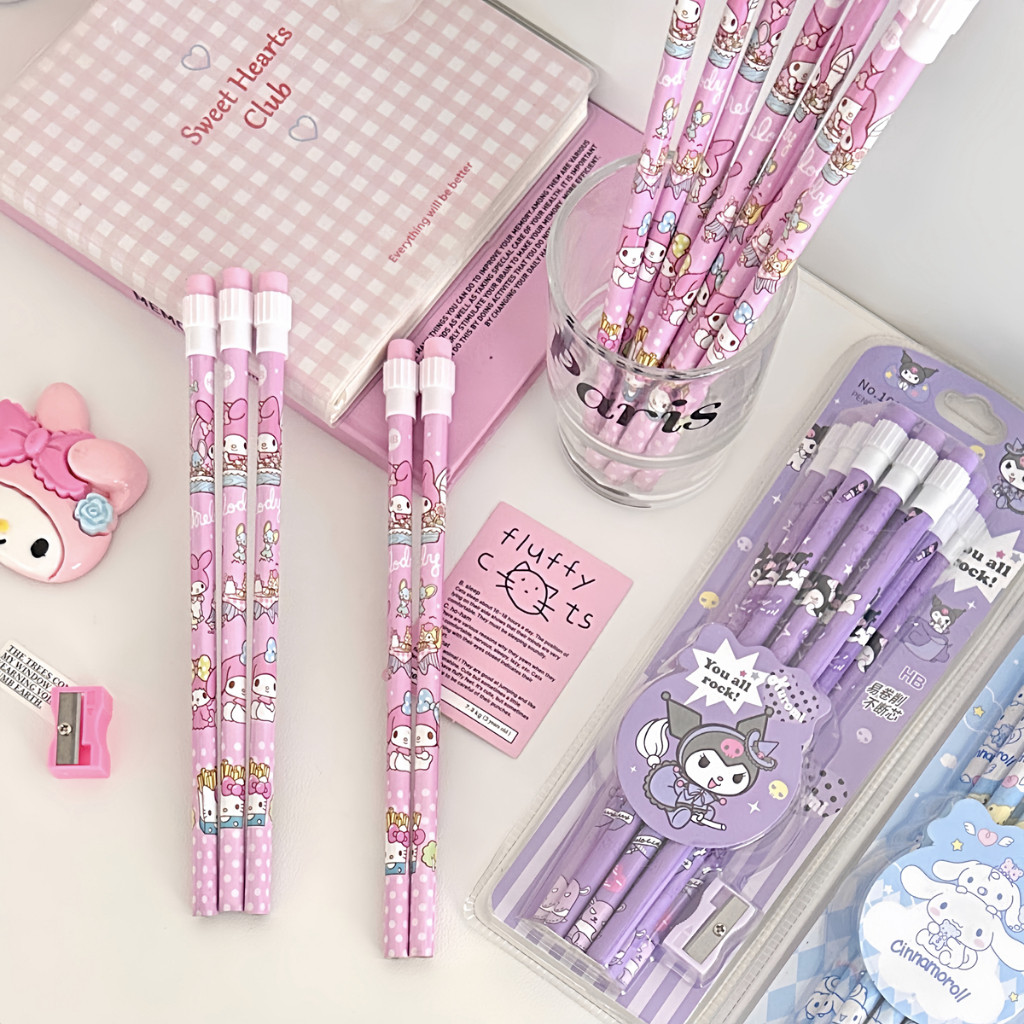 

12pcs Set Pensil HB Premium Sanrio Kuromi/Melody/Cinnamoroll Serutan Desain Lucu untuk Anak & Hadiah