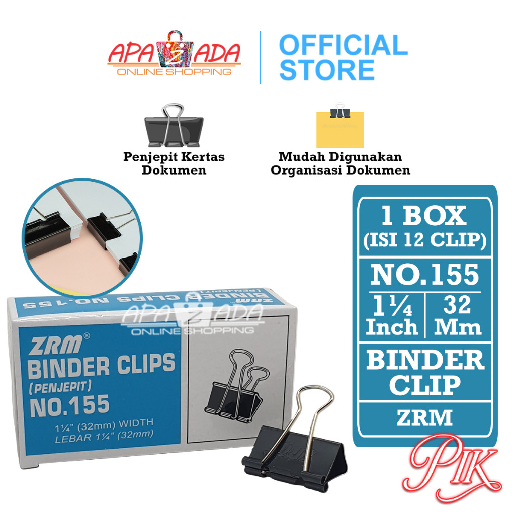 

Binder Klip No.155 [1 Box - 12 Pcs Klip] / Binder Clip / Klip Hitam / Penjepit Kertas ZRM
